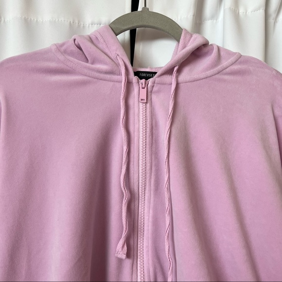 F21 Kawaii Pastel Lilac Purple Semi Crop Velour Y2K Hoodie Sweatshirt Size Large - Picture 3 of 8